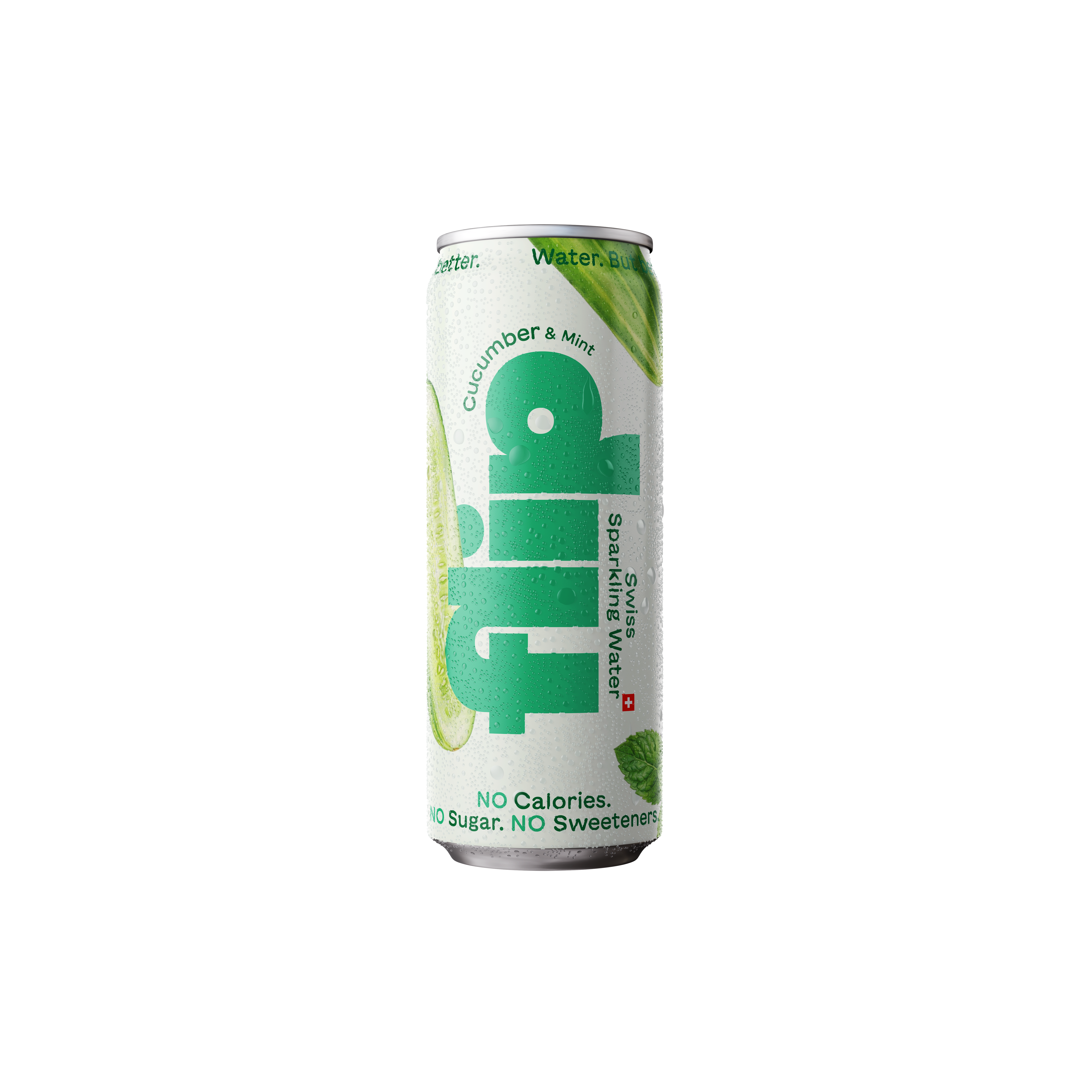 Cucumber & Mint sparkling water can on a white background